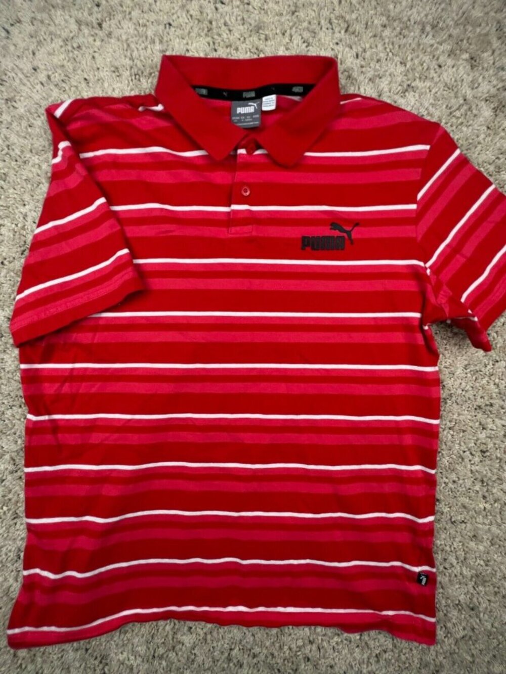 Puma Golf Mens Large Red White Striped Short Sleeve Golf Polo Shirt Cotton
